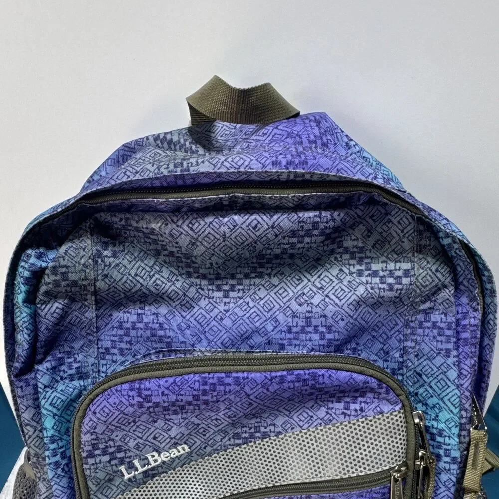 L.L.Bean Blue Purple Gray Backpack Zip Padded Straps Reflective